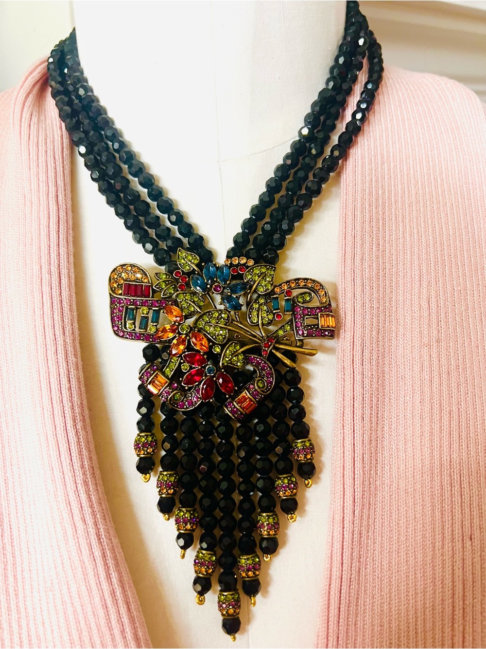 Heidi Daus “Dramatic Décolleté” EUC colorful vintage necklace 3 strands STUNNING